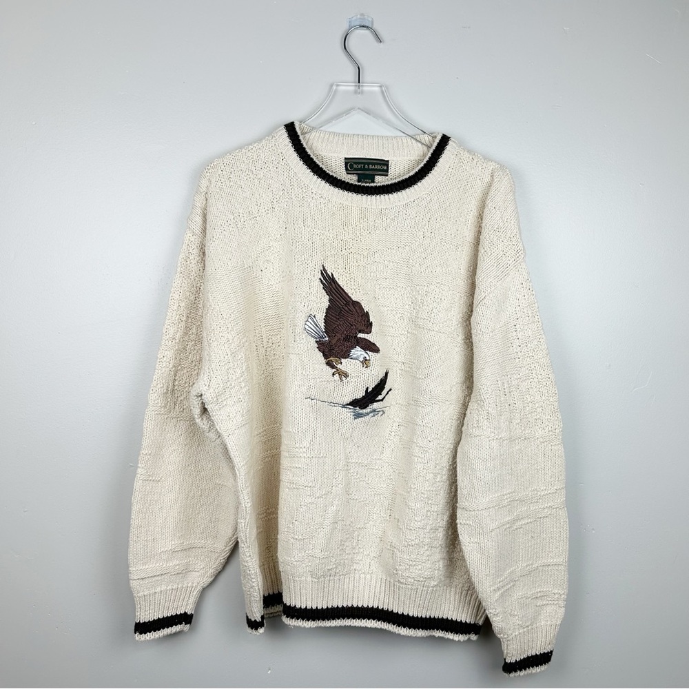 Vintage Croft & Barrow 100% cotton Eagle Sweater size xl cream